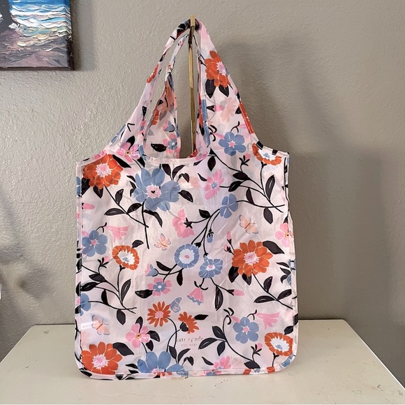 Kate Spade Floral Reusable Tote Bag Pink Blue Eco Shopper Market Beach - Picture 1 of 11